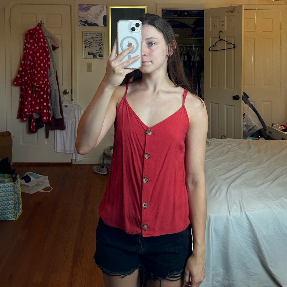 Urban Romantics - Medium - red front button tank top